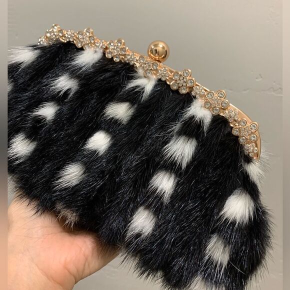 Gorgeous Handmade Real Mink Fur Rhinestone Push-lock Clutch/Wristlet/Crossbody - Picture 11 of 15